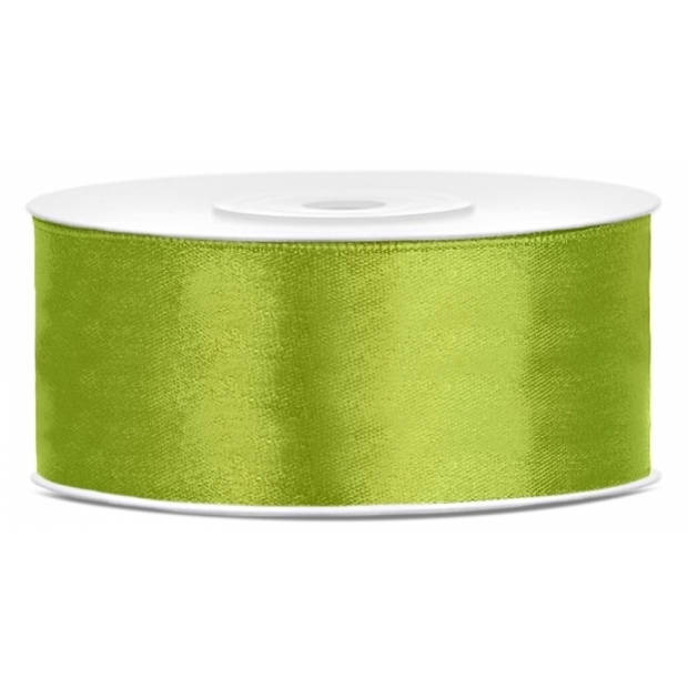 Bellatio decorations 2x rollen satijn sierlint 2.5 cm x 25 meter appelgroen en zwart - Cadeaulinten