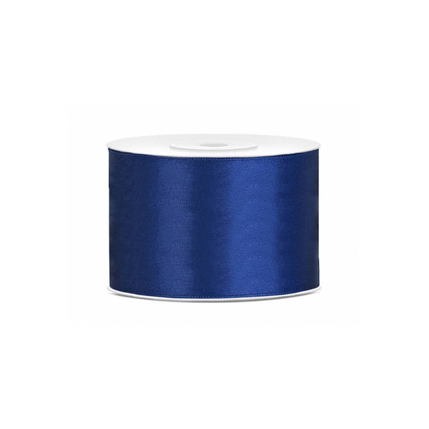 3x Donkerblauwe satijnlint rollen 5 cm x 25 meter cadeaulint verpakkingsmateriaal - Cadeaulinten