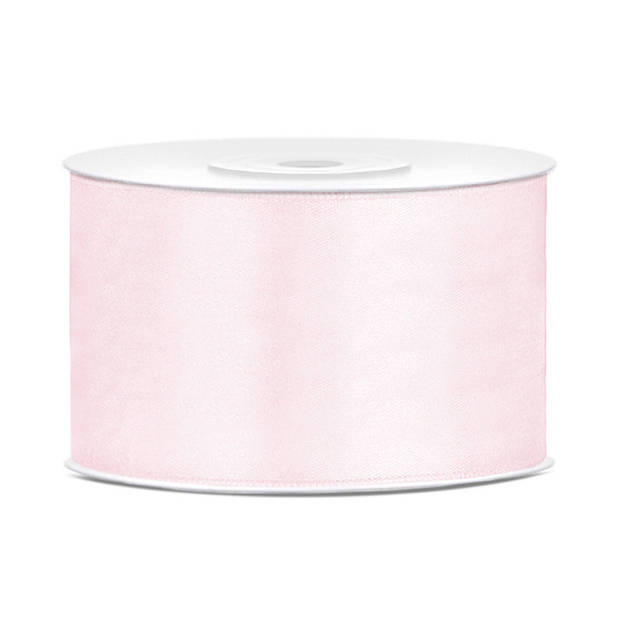 1x Licht poeder roze satijnlint rollen 3,8 cm x 25 meter cadeaulint verpakkingsmateriaal - Cadeaulinten