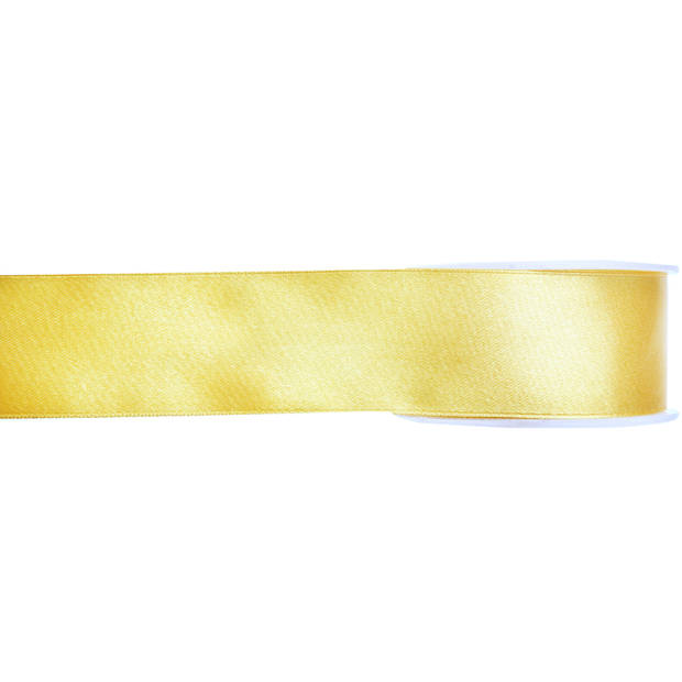 1x Gele satijnlint rollen 1,5 cm x 25 meter cadeaulint verpakkingsmateriaal - Cadeaulinten