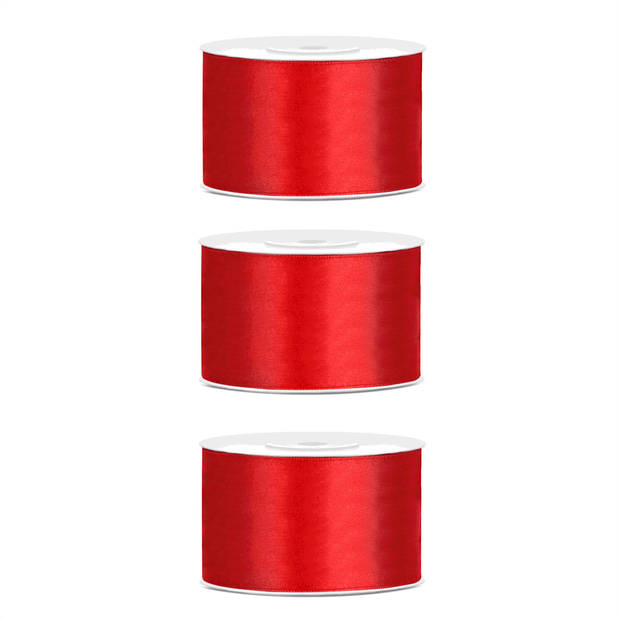 3x Rode satijnlint rollen 3,8 cm x 25 meter cadeaulint verpakkingsmateriaal - Cadeaulinten