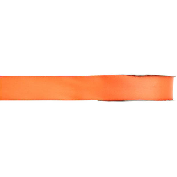 1x Oranje satijnlint rollen 1 cm x 25 meter cadeaulint verpakkingsmateriaal - Cadeaulinten