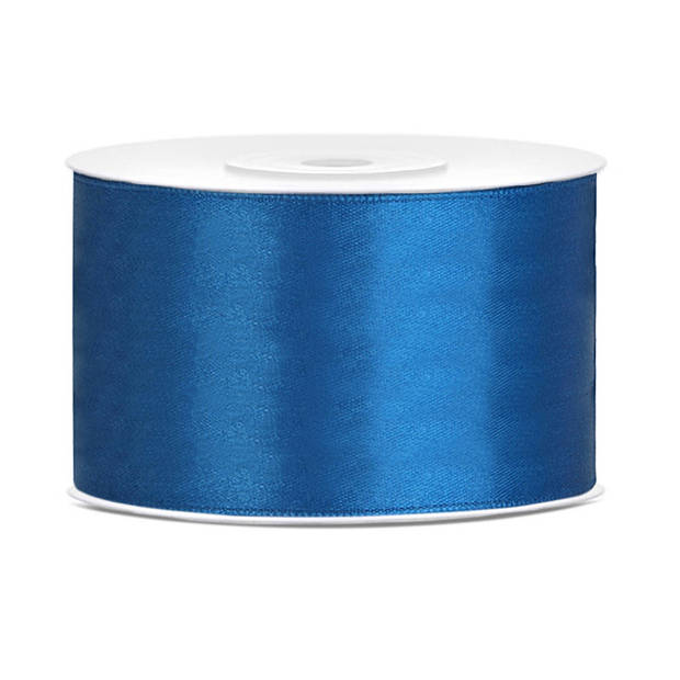 1x Blauwe satijnlint rollen 3,8 cm x 25 meter cadeaulint verpakkingsmateriaal - Cadeaulinten