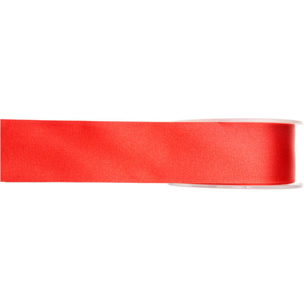 2x Rode satijnlint rollen 1,5 cm x 25 meter cadeaulint verpakkingsmateriaal - Cadeaulinten