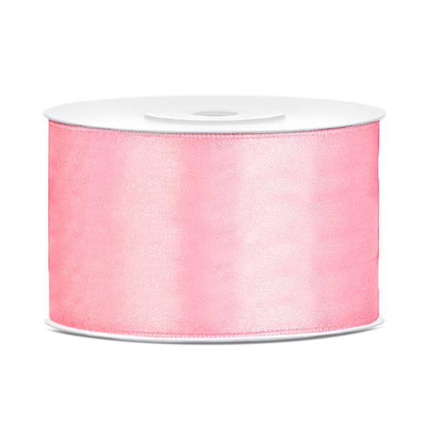 1x Licht roze satijnlint rollen 3,8 cm x 25 meter cadeaulint verpakkingsmateriaal - Cadeaulinten