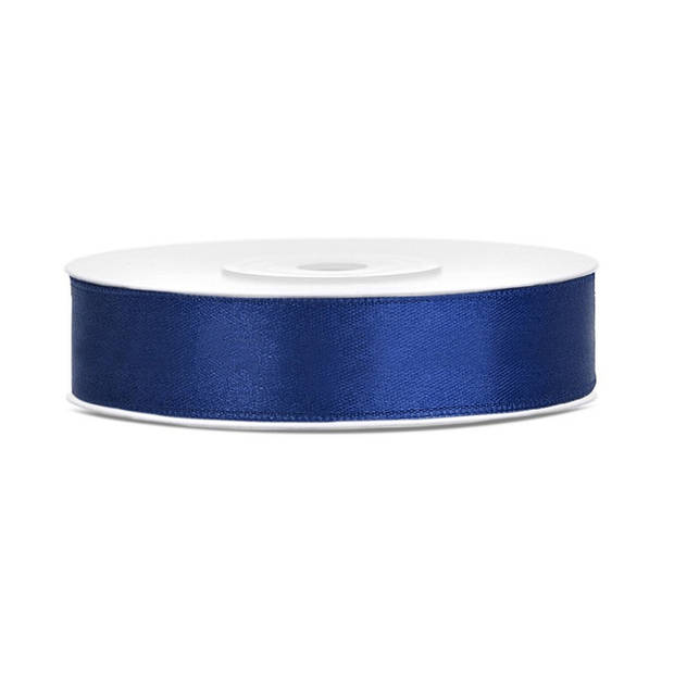 3x Donker blauwe satijnlinten op rol 1,2 cm x 25 meter cadeaulint verpakkingsmateriaal - Cadeaulinten