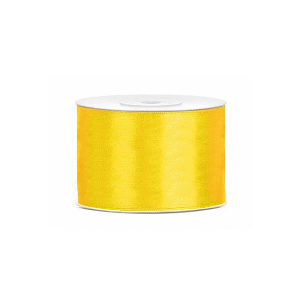 3x Gele satijnlint rollen 5 cm x 25 meter cadeaulint verpakkingsmateriaal - Cadeaulinten