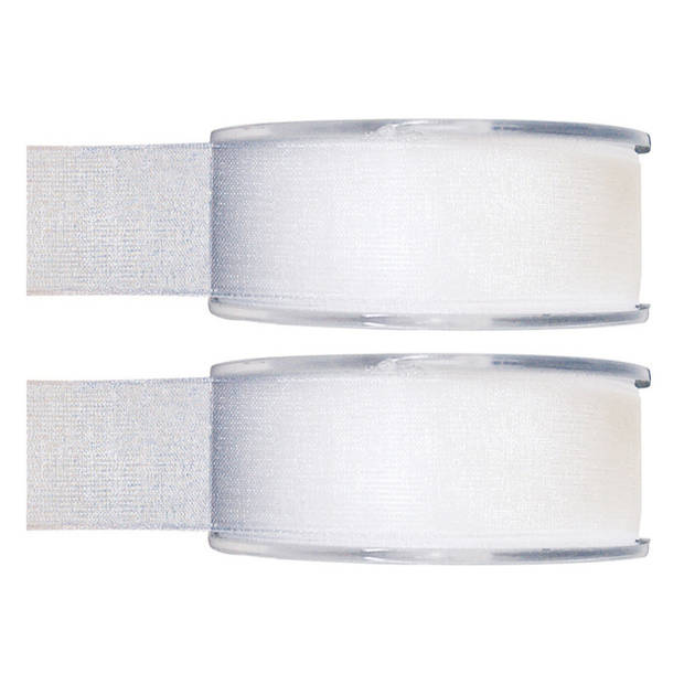 2x Witte organzalint rollen 2,5 cm x 20 meter cadeaulint verpakkingsmateriaal - Cadeaulinten