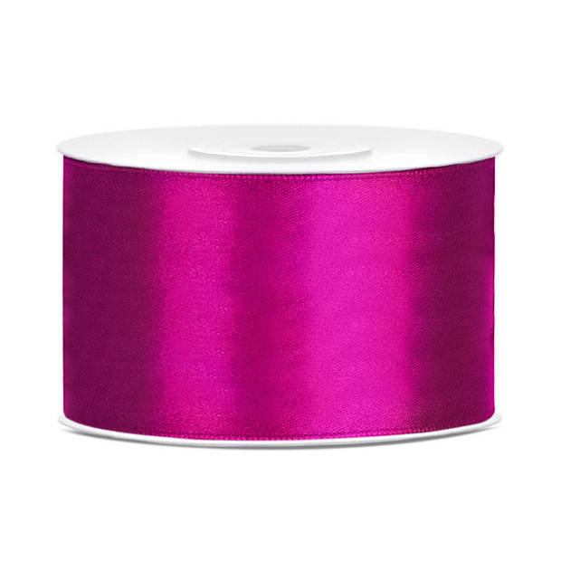 3x Fuchsia roze satijnlint rollen 3,8 cm x 25 meter cadeaulint verpakkingsmateriaal - Cadeaulinten