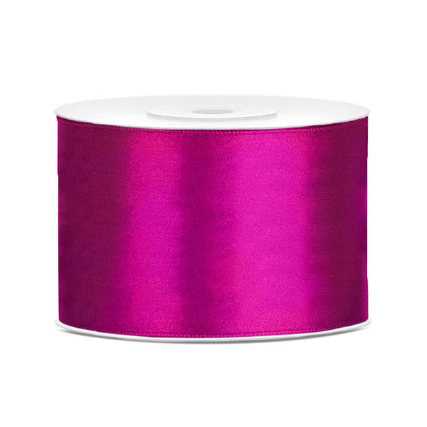 1x Donker fuchsia satijnlint rollen 5 cm x 25 meter cadeaulint verpakkingsmateriaal - Cadeaulinten