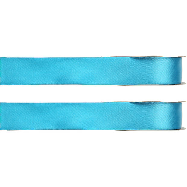 2x Turquoise satijnlint rollen 1 cm x 25 meter cadeaulint verpakkingsmateriaal - Cadeaulinten