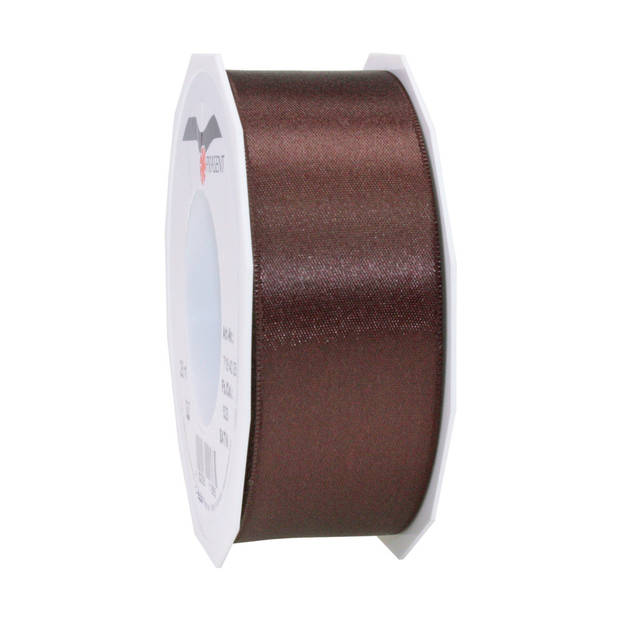 1x Luxe bruine satijnen lint rollen breed 4 cm x 25 meter cadeaulint verpakkingsmateriaal - Cadeaulinten