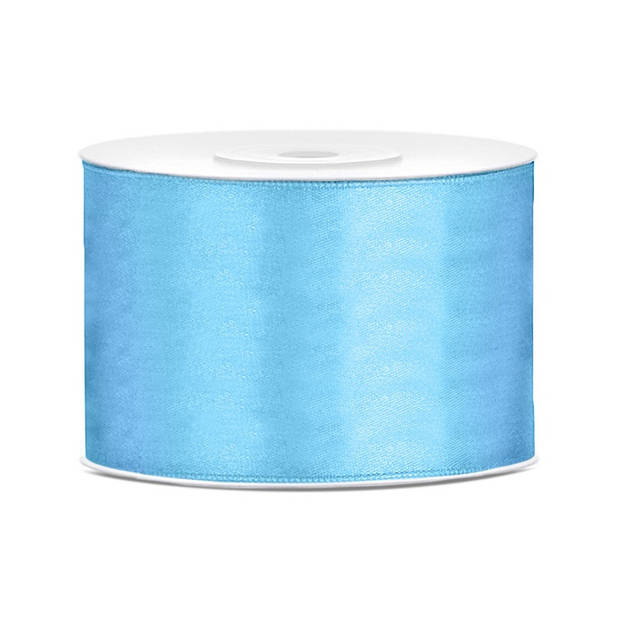 1x Lichtblauwe satijnlint rollen 5 cm x 25 meter cadeaulint verpakkingsmateriaal - Cadeaulinten