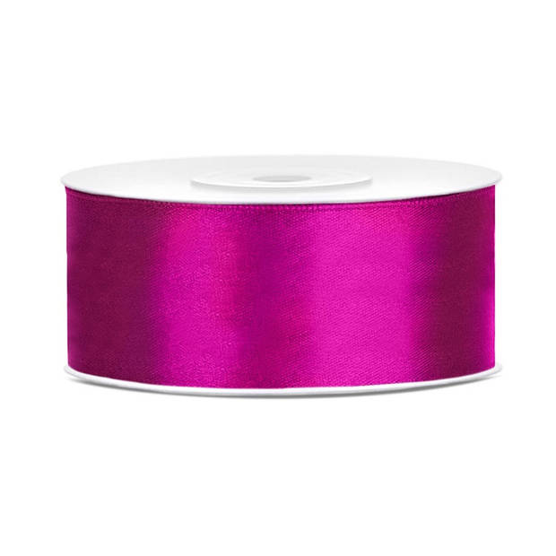 3x Fuchsia roze satijnlinten op rol 2,5 cm x 25 meter cadeaulint verpakkingsmateriaal - Cadeaulinten