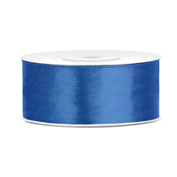 3x Helderblauwe satijnlinten op rol 2,5 cm x 25 meter cadeaulint verpakkingsmateriaal - Cadeaulinten