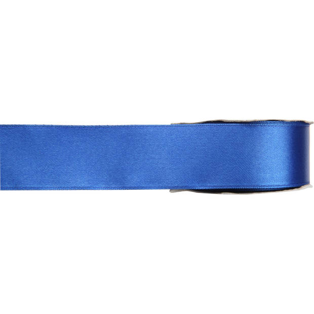 2x Blauwe satijnlint rollen 1,5 cm x 25 meter cadeaulint verpakkingsmateriaal - Cadeaulinten