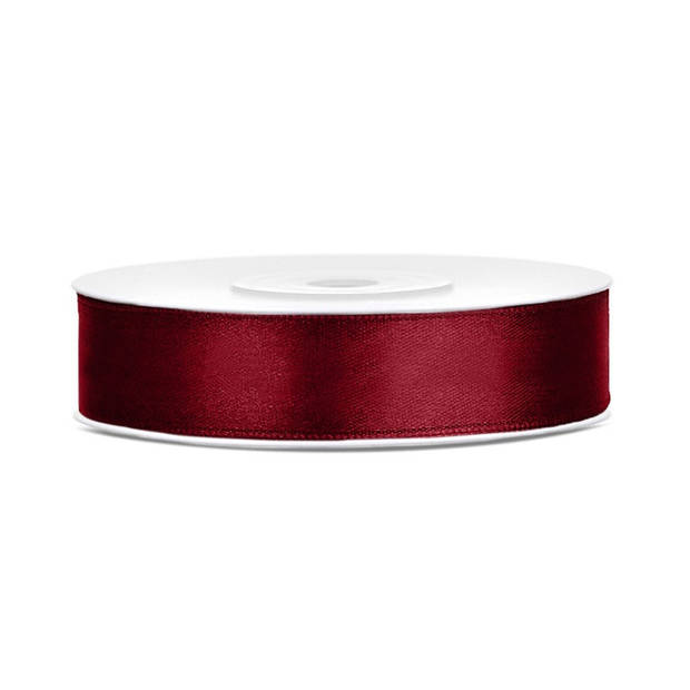 1x Bordeaux satijnlint rollen 1,2 cm x 25 meter cadeaulint verpakkingsmateriaal - Cadeaulinten