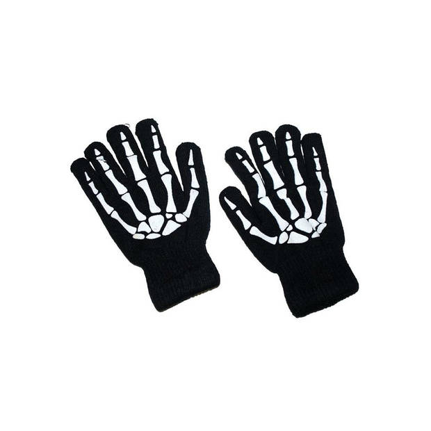 Halloween/Horror skeletten thema print verkleed handschoenen - zwart - volwassenen - one size - Verkleedhandschoenen