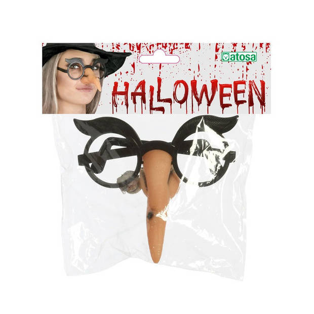 Horror/Halloween verkleed accessoires bril met heksen neus - Verkleedbrillen