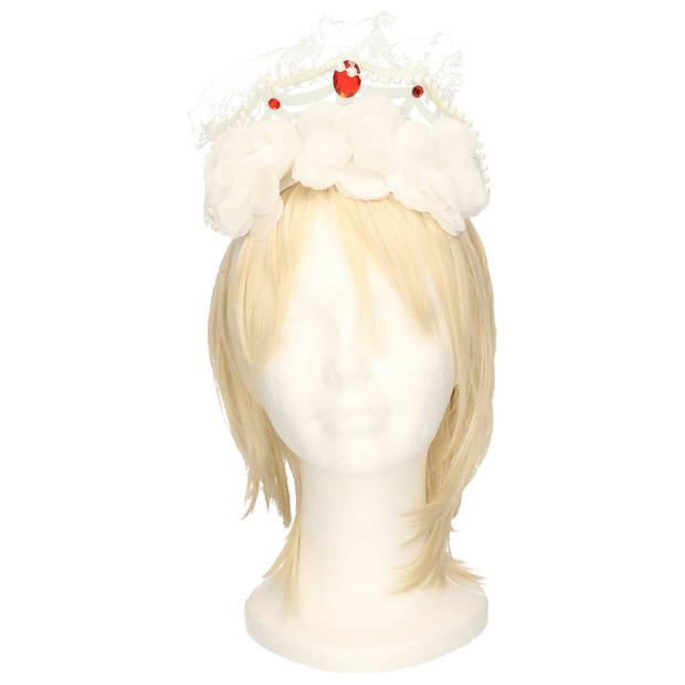 Rozen/bloemen verkleed diadeem/tiara/kroon - wit - kunststof - volwassenen - Verkleedhoofddeksels