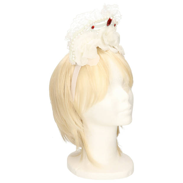 Rozen/bloemen verkleed diadeem/tiara/kroon - wit - kunststof - volwassenen - Verkleedhoofddeksels