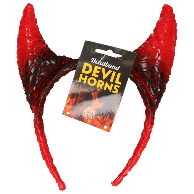 Halloween diadeem - duivel hoorntjes - rood/zwart - kunststof - tiara/haarband - Verkleedhoofddeksels