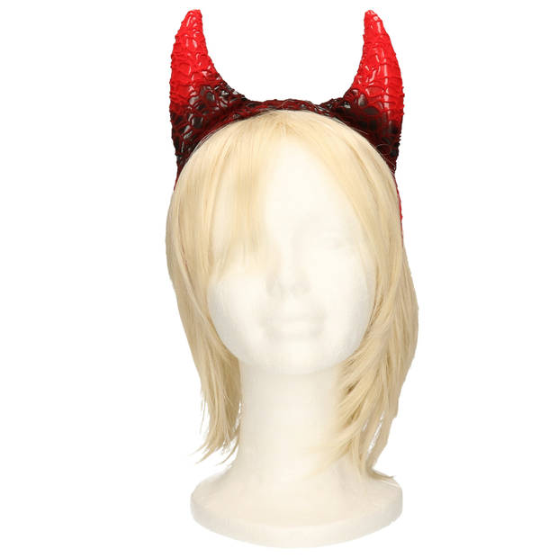 Halloween diadeem - duivel hoorntjes - rood/zwart - kunststof - tiara/haarband - Verkleedhoofddeksels