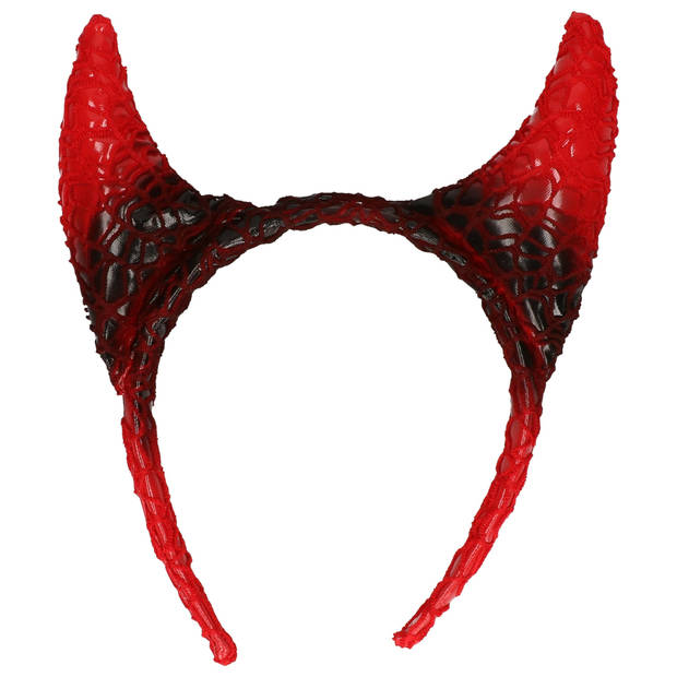 Halloween diadeem - duivel hoorntjes - rood/zwart - kunststof - tiara/haarband - Verkleedhoofddeksels