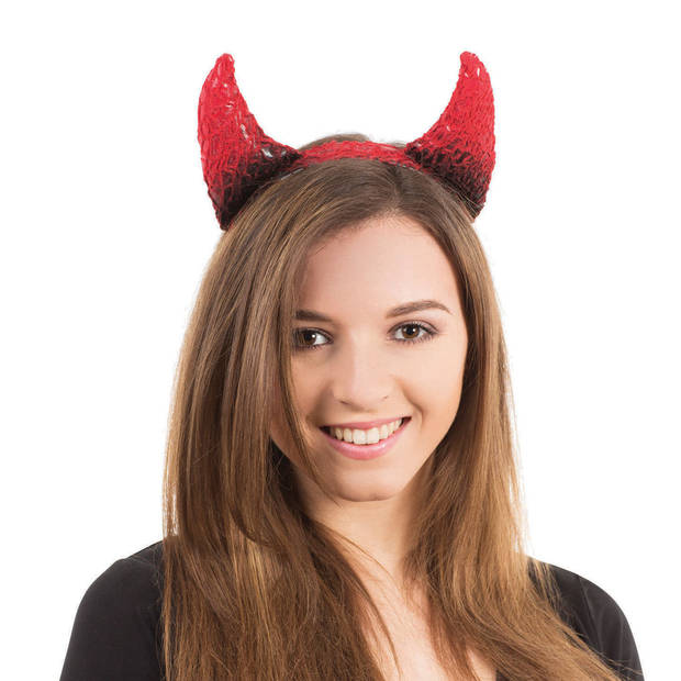 Halloween diadeem - duivel hoorntjes - rood/zwart - kunststof - tiara/haarband - Verkleedhoofddeksels