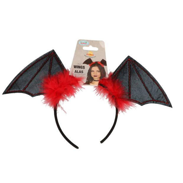 Halloween/horror verkleed diadeem/tiara Vleermuis vleugels - kunststof - dames/meisjes - Verkleedhoofddeksels