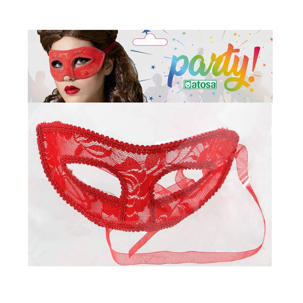 Verkleed oogmasker - rood - kant patroon - volwassenen - Halloween/gemaskerd bal - Verkleedmaskers