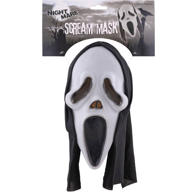 Halloween thema verkleed masker - Scream/Ghostface - volwassenen - met kap - Verkleedmaskers