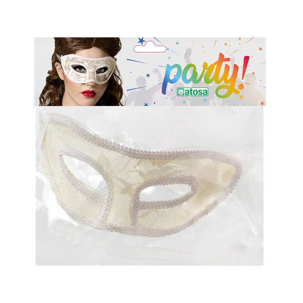 Verkleed oogmasker - wit - kant patroon - volwassenen - Halloween/gemaskerd bal - Verkleedmaskers