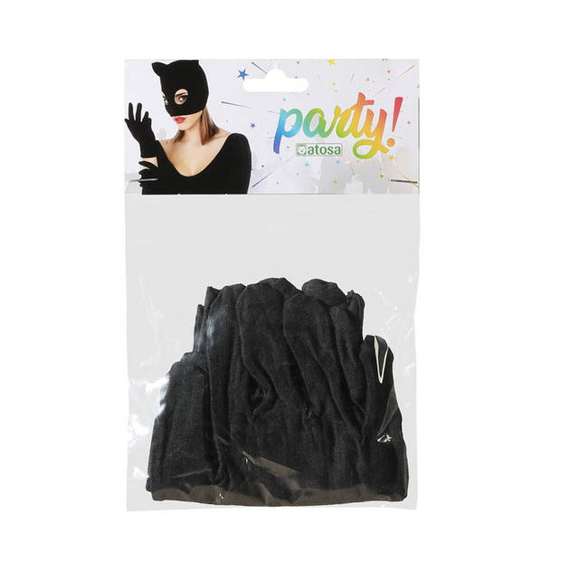 Verkleed party handschoenen voor dames - polyester - zwart - one size - kort model - Verkleedhandschoenen