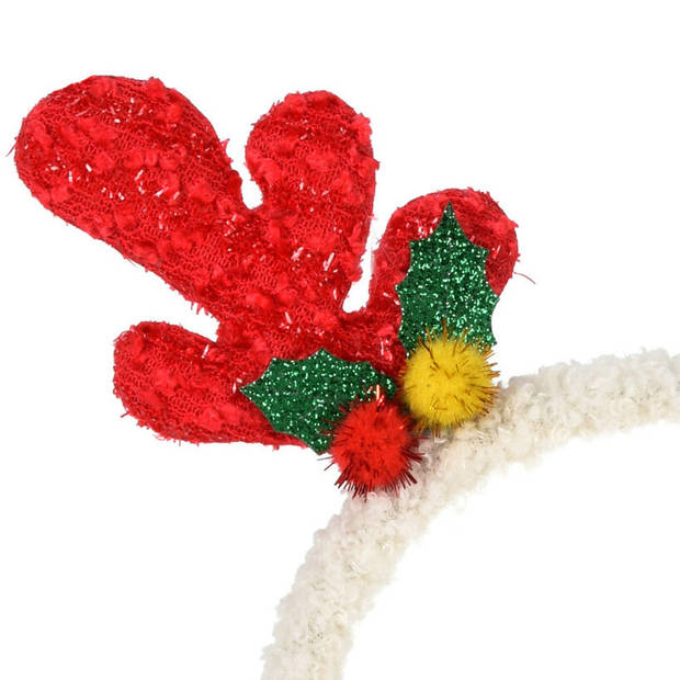 Christmas Decoration kerst haarband - 2x - rendier gewei - rood - polyester - Verkleedattributen