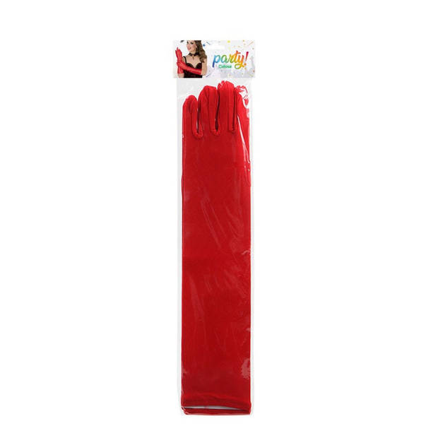 Verkleed party handschoenen voor dames - polyester - rood - one size - lang model - Verkleedhandschoenen