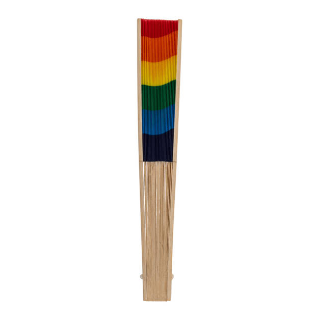 Spaanse hand waaier - 2x - Pride/Regenboog - bamboe/papier - 21 cm - Verkleedattributen