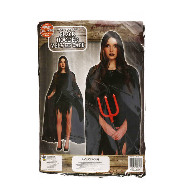 Halloween verkleed cape met capuchon - voor volwassenen - zwart - fluweel - Verkleedattributen