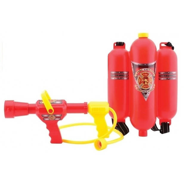 Brandweer met vlam carnaval pet met waterpistool brandblusser - Verkleedattributen