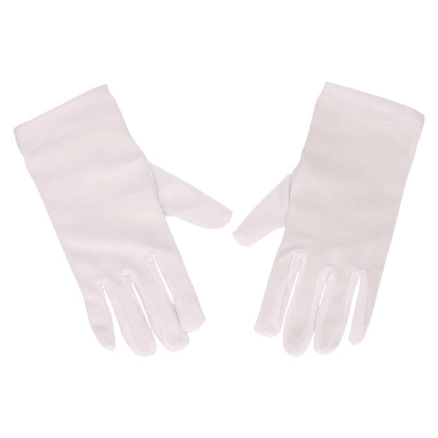 Verkleed party handschoenen voor dames - polyester - wit - one size - kort model - Verkleedhandschoenen