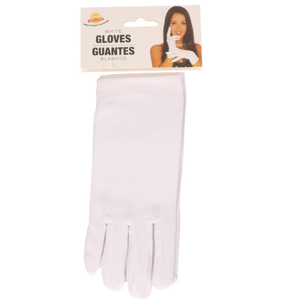 Verkleed party handschoenen voor dames - polyester - wit - one size - kort model - Verkleedhandschoenen