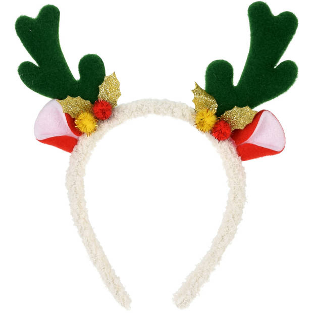 Christmas Decoration kerst haarband - 2x - rendier gewei - groen - Verkleedattributen