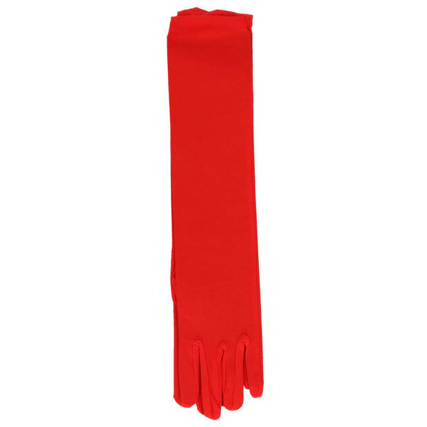 Verkleed party handschoenen voor dames - polyester - rood - one size - lang model - Verkleedhandschoenen