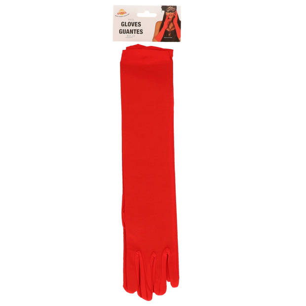 Verkleed party handschoenen voor dames - polyester - rood - one size - lang model - Verkleedhandschoenen