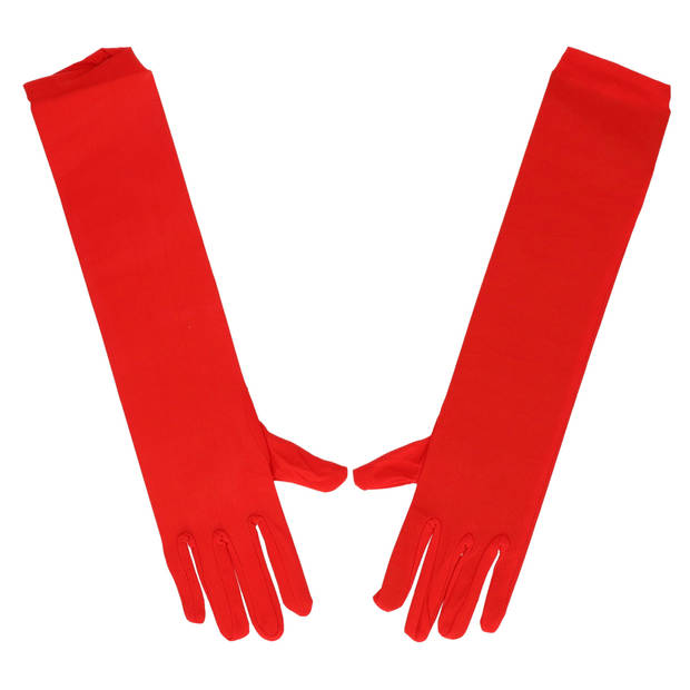 Verkleed party handschoenen voor dames - polyester - rood - one size - lang model - Verkleedhandschoenen