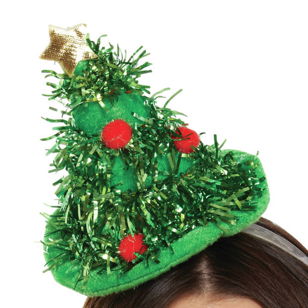 Henbrandt kerst diadeems/haarbanden - 2x -kerstboom hoed -groen -30 cm - Verkleedattributen