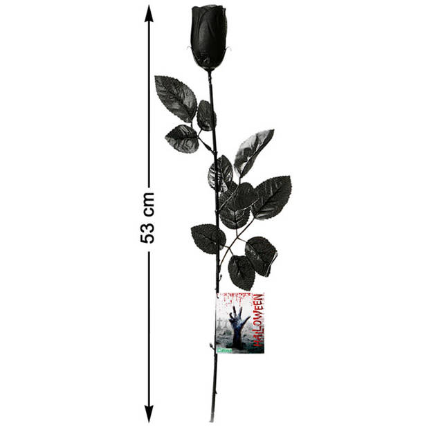 Halloween accessoires bloemen - zwarte rozen met blaadjes - 53 cm - Verkleedattributen