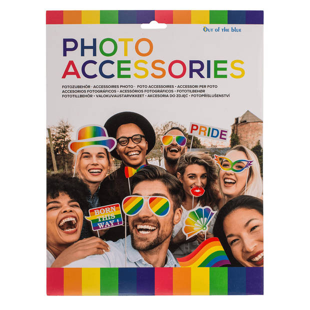 Foto props setje van 12x stuks - Gay Pride/Regenboog thema kleuren - Verkleed artikelen - Fotoprops