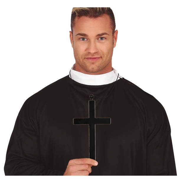 Verkleed Paus/Bisschop/Priester kruis - aan ketting - zwart - 22 cm - Verkleedketting