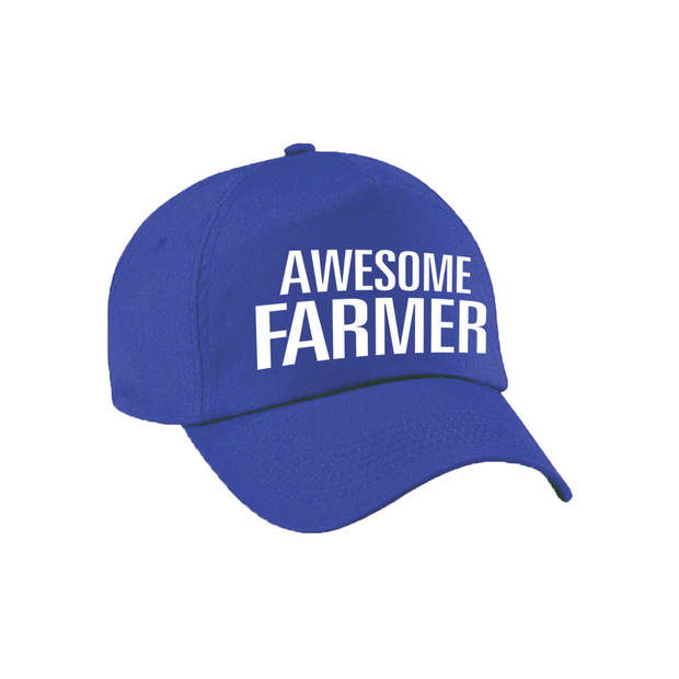 Awesome farmer cadeau pet / cap blauw voor volwassenen - Verkleedhoofddeksels